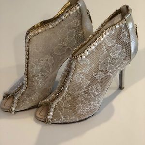 Rene Caovilla lace peep toe booties